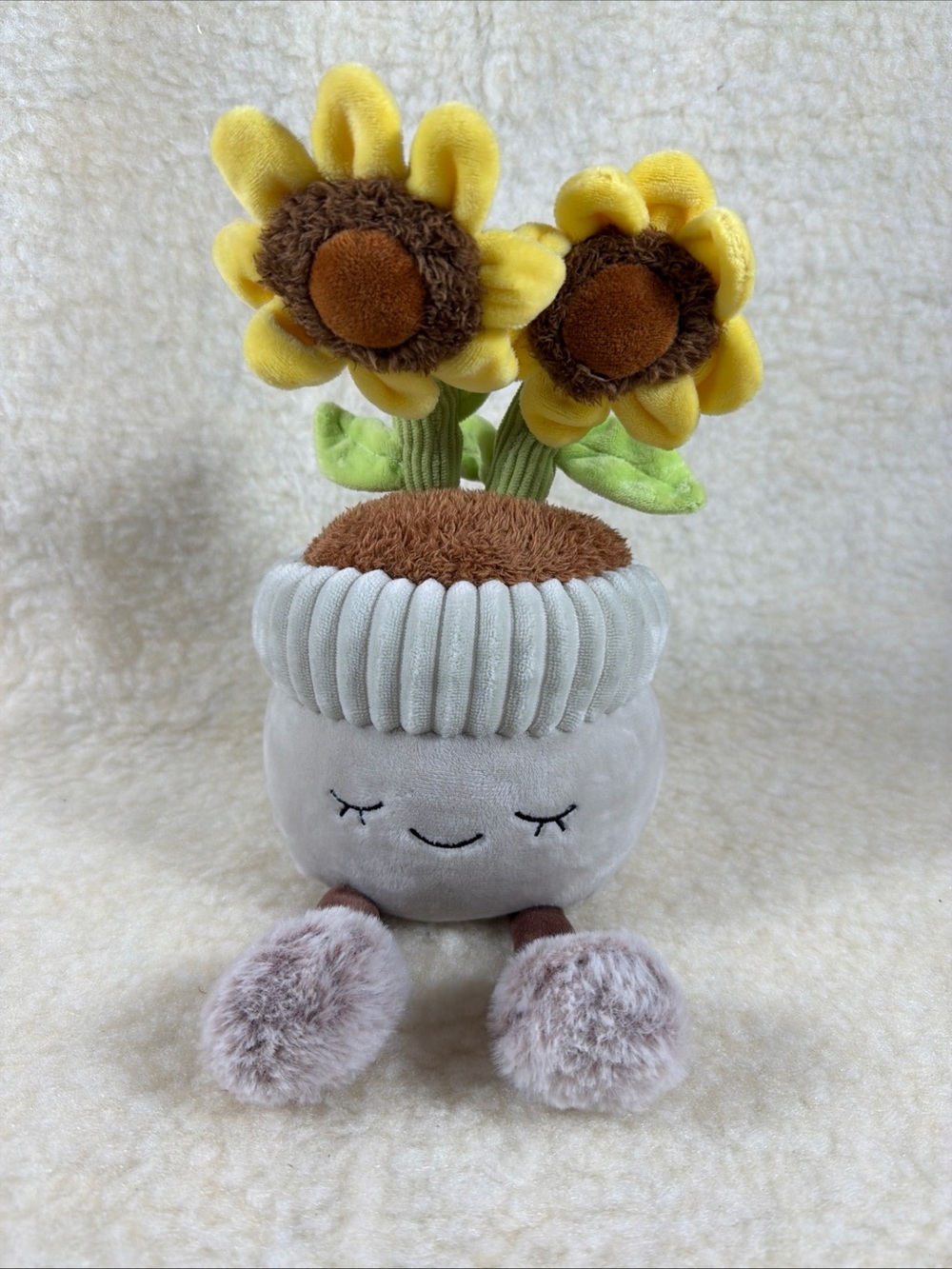 Plush Sunflower Pot Decorative Accent - Yellow & Gray